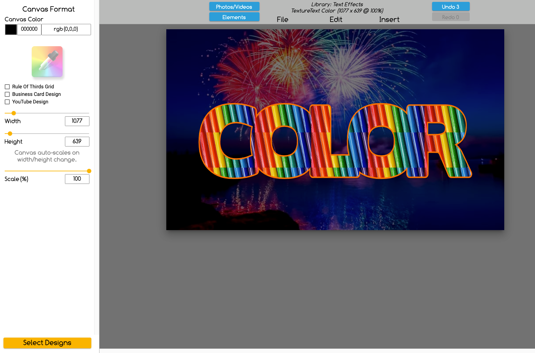 Image in text with fireworks background