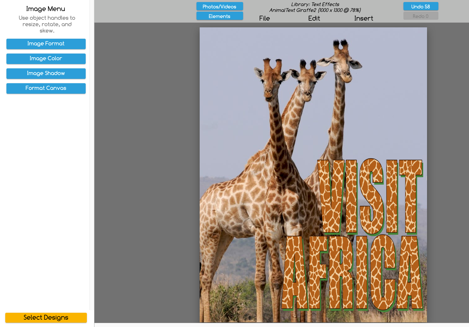 Customized text graphics with Giraffe Image